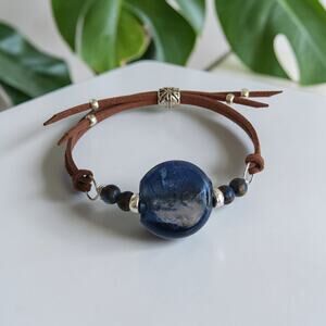 Cobalt Blue Stained Glass Boho Bracelet with Jasper Beads